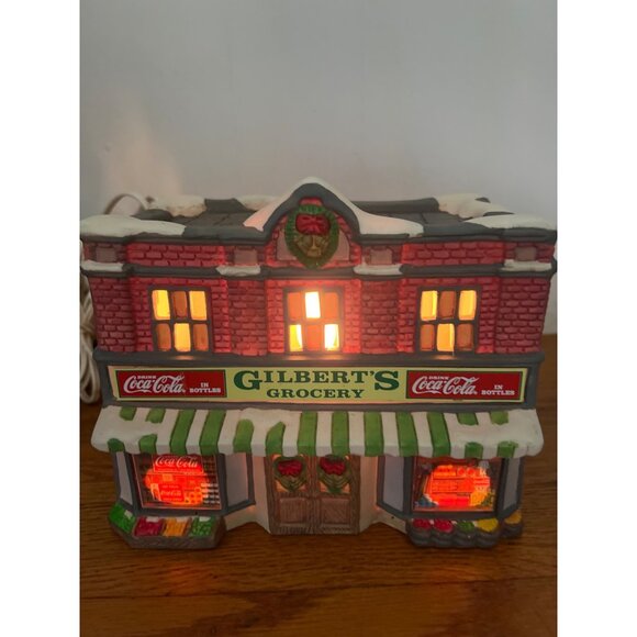 Vintage Coca-Cola Town Square Collection 1991 Gilberts Grocery Lighted Ceramic B - Picture 1 of 6